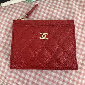 Red Quilted Caviar Leather CC Card Case